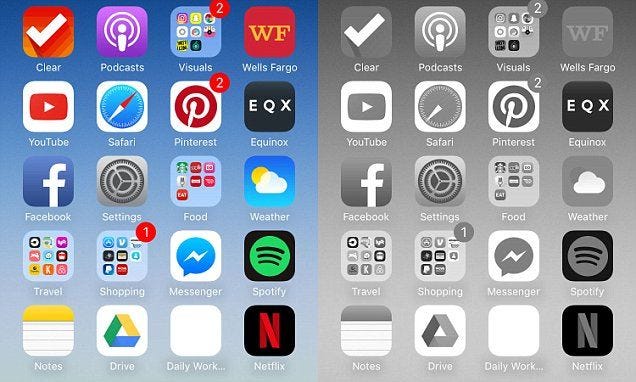 This may contain: an iphone screen with several different icons on the back and front side, all in various colors