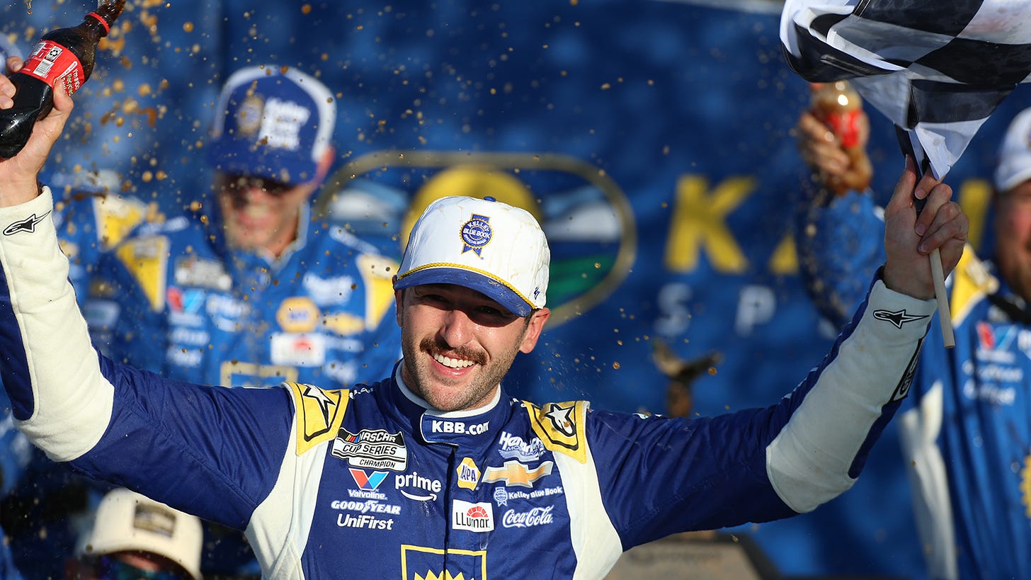 Chase Elliott took the win in a thrilling finish to the Hollywood Casino 400 at Kansas Speedway
