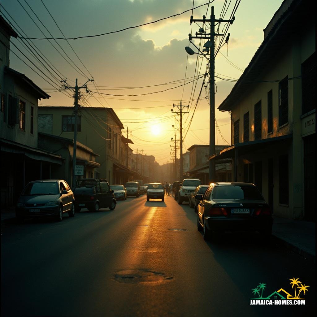 A majestic live-action cinematic film still of the Kingston, Jamaica Metropolitan Region, captured on 35mm film with a V-Raptor XL camera, imbued with warm film grain, subtle vignette, and meticulous color grading, evoking the atmospheric depth of a masterpiece, shot in dramatic lighting, reminiscent of the cinematic styles of Roger Deakins