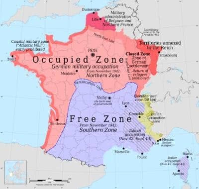 Map of Occupation zones of France during the Second World War.