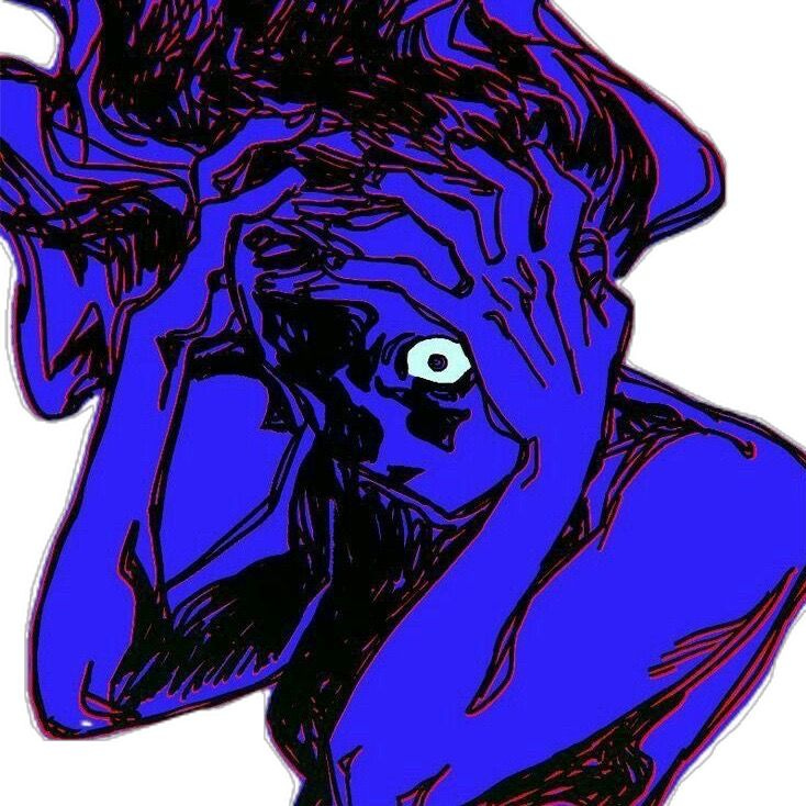 This may contain: a drawing of a woman covering her face with her hands and looking at the camera