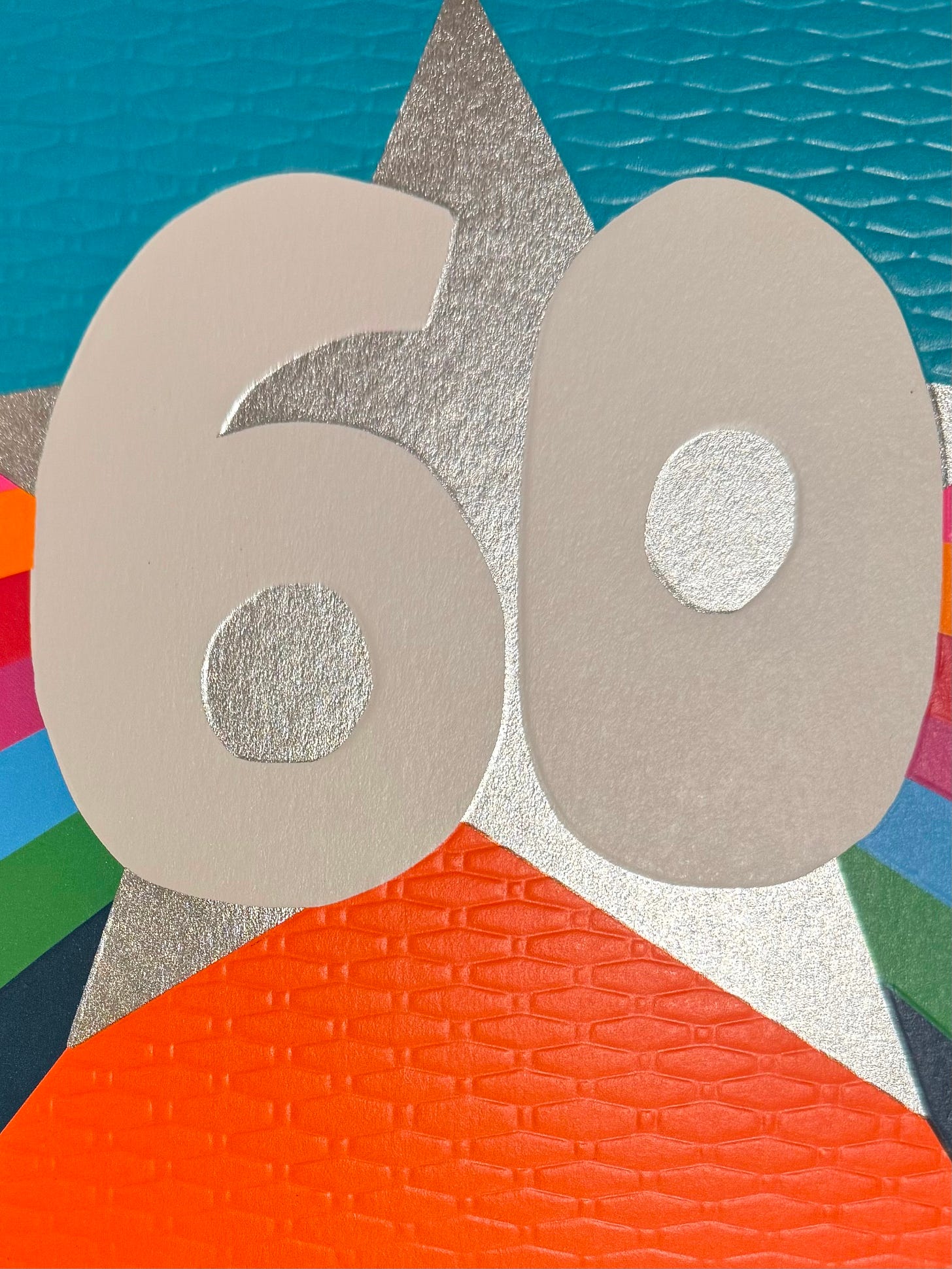 A 60th Birthday card with "60" with a big star behind it.