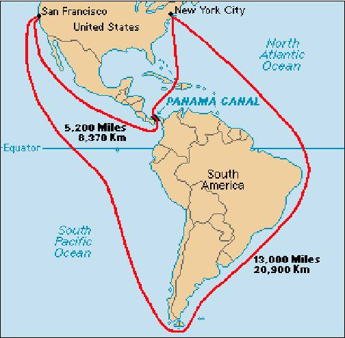 The Panama Canal connects the Atlantic Ocean with the Pacific Ocean.