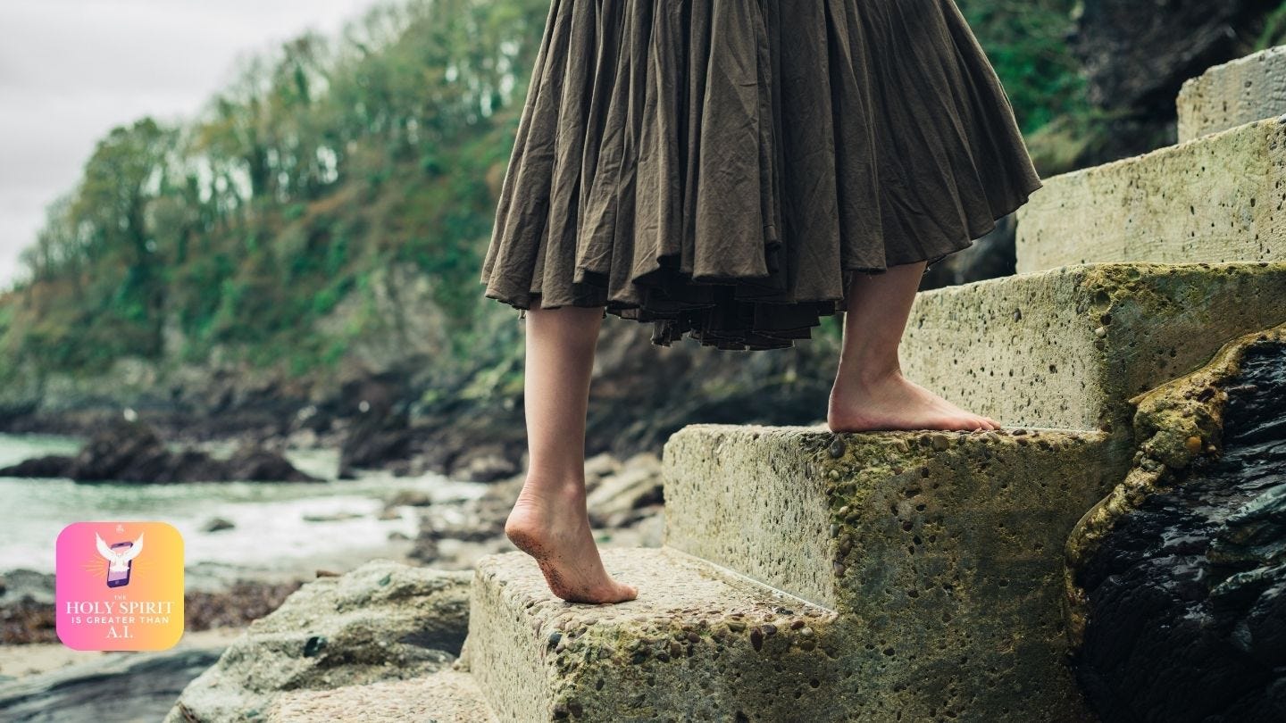 A woman stepping in faith - an excerpt from the devotional The Holy Spirit is Greater than AI