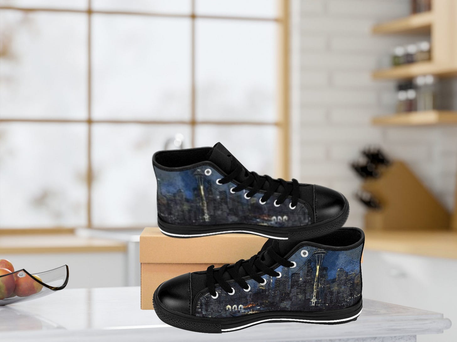 Seattle Skyline Night and Day High-top Shoes, Canvas High-top ...