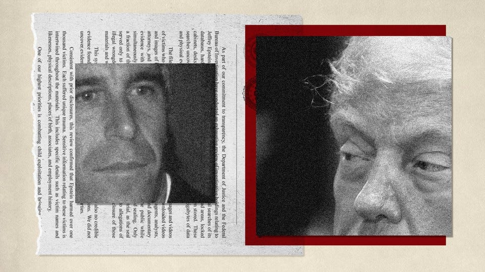 Collage showing pictures of Trump and Epstein Collage showing pictures of Trump and Epstein