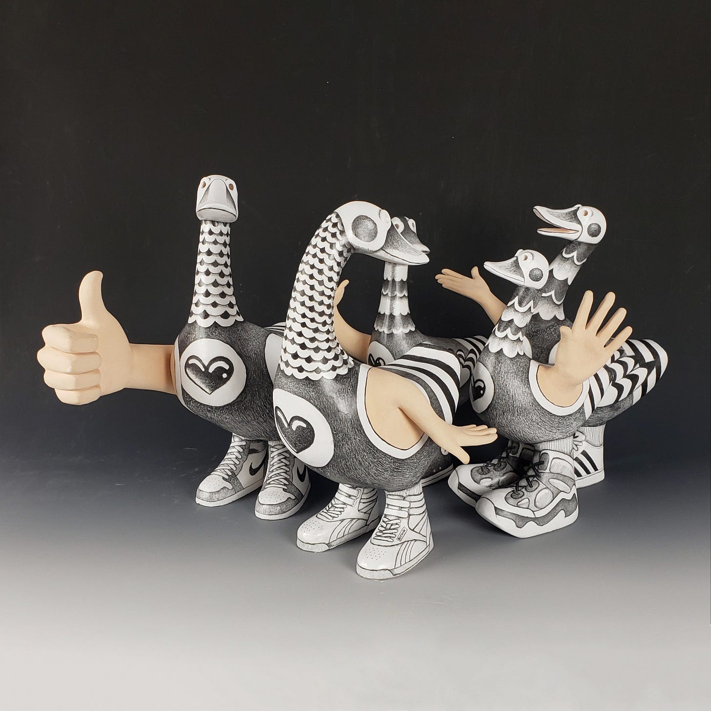 Austyn Taylor Commission Silly Geese Ceramic Sculpture Family