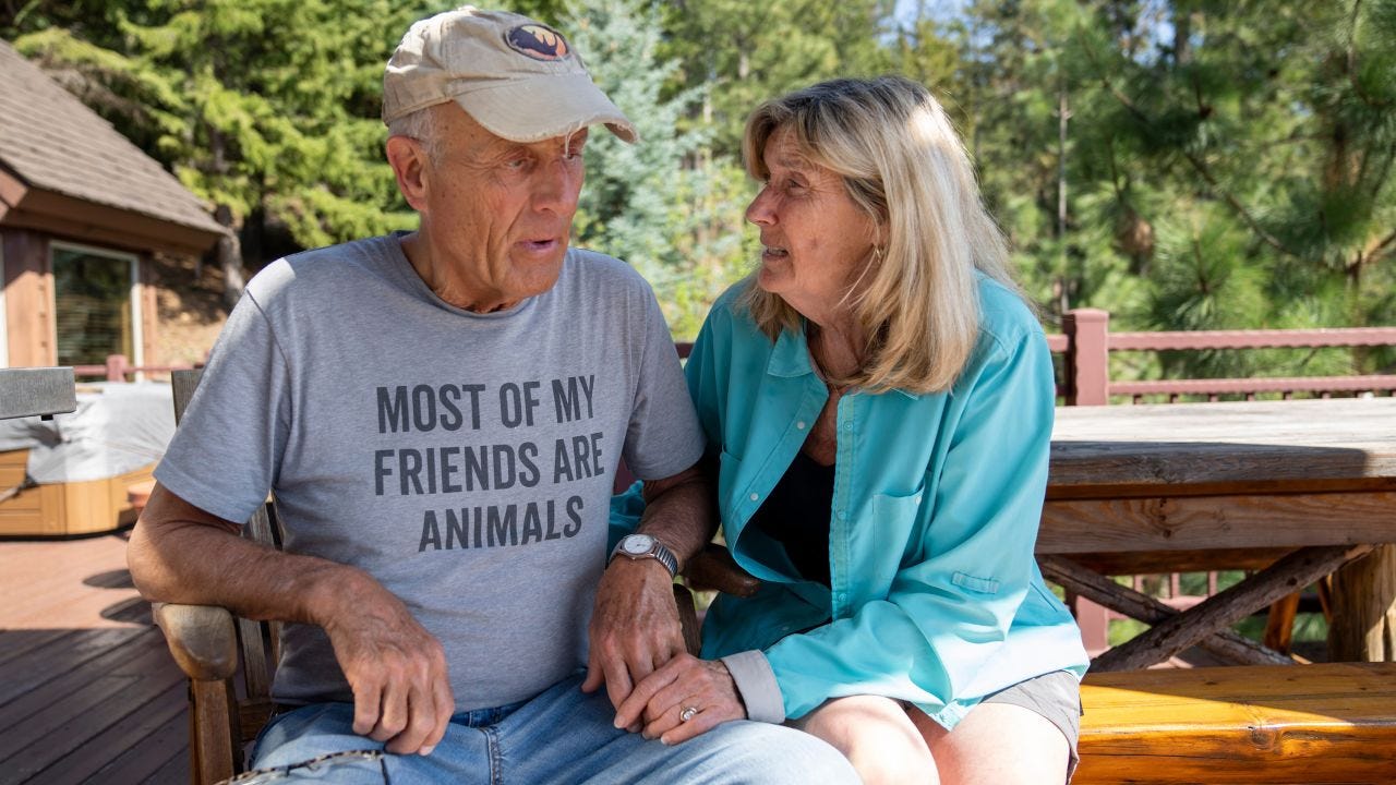 Suzi Hanna tries to rehearse with her husband, Jack, for a video recording of a happy birthday message to their granddaughter on May 2. 