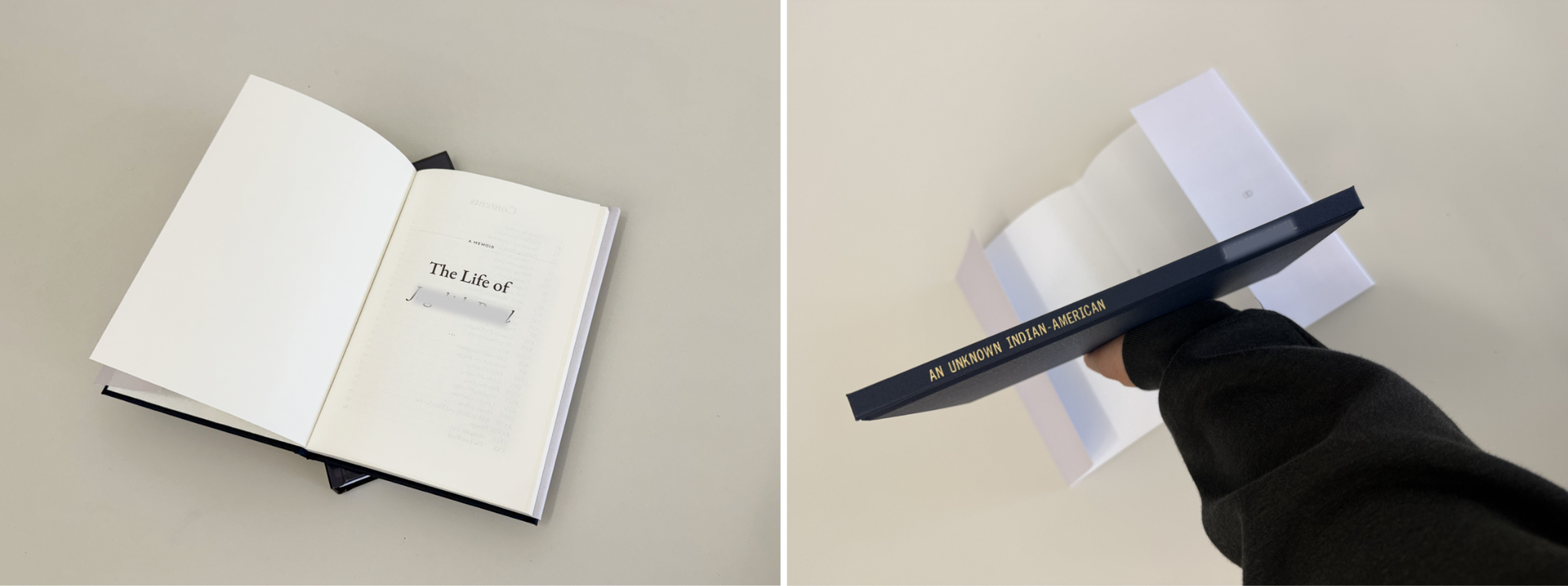 Two photos, left of an open book with the memoir name and the right of me holding the book spine to show the name of the book. Two photos, left of an open book with the memoir name and the right of me holding the book spine to show the name of the book.