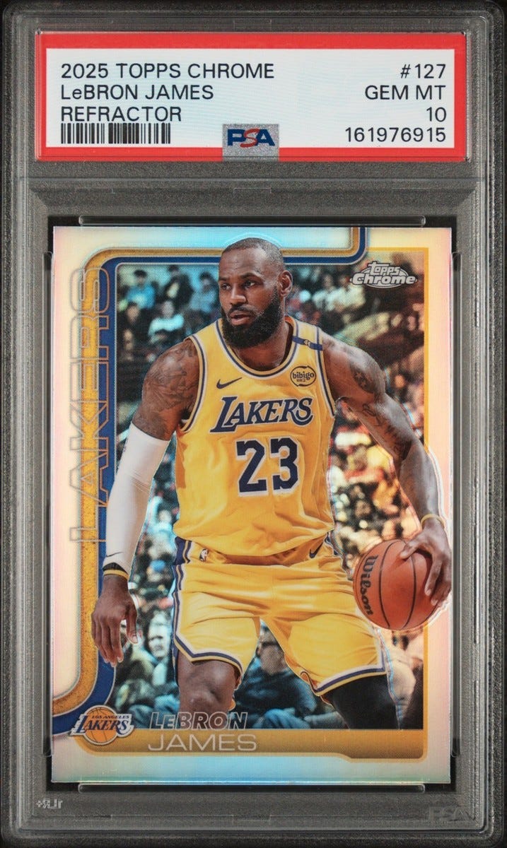 2025 TOPPS CHROME REFRACTOR #127 LeBRON JAMES LAKERS PSA 10 2025 TOPPS CHROME REFRACTOR #127 LeBRON JAMES LAKERS PSA 10
