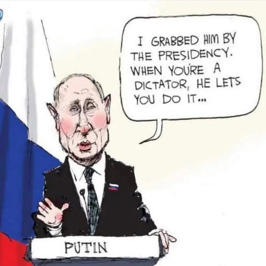May be an image of the Oval Office and text that says 'I GRABBED HIM BY THE PRESIDENCY. WHEN YOURE A DICTATOR, HE LETS YOU DO ia IT... PUTIN' May be an image of the Oval Office and text that says 'I GRABBED HIM BY THE PRESIDENCY. WHEN YOURE A DICTATOR, HE LETS YOU DO ia IT... PUTIN'