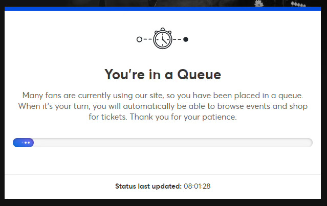 Ticketmaster queue screen