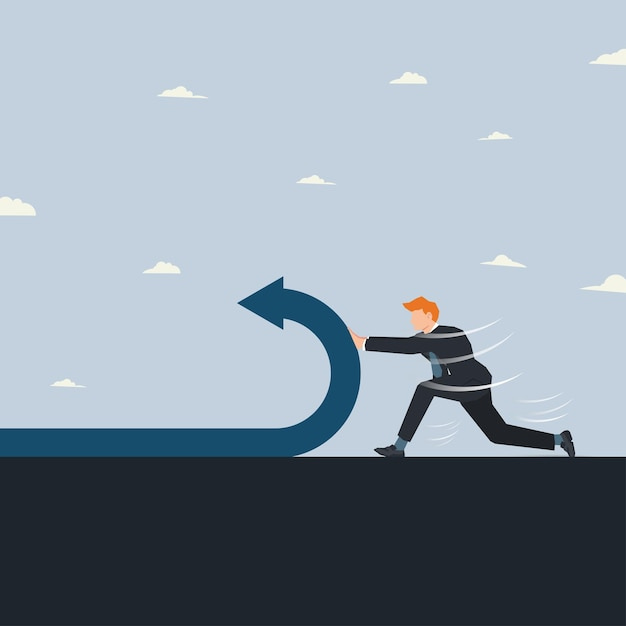 Premium Vector | Businessman pushing back arrow symbol change direction of business concept ...