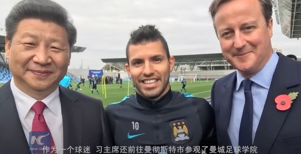 Xi Jinping and David Cameron at Manchester City ground, 2015