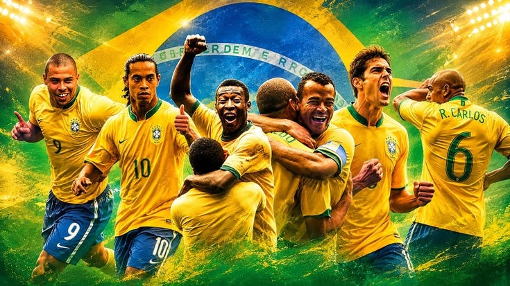 This may contain: the brazil team is celebrating their victory