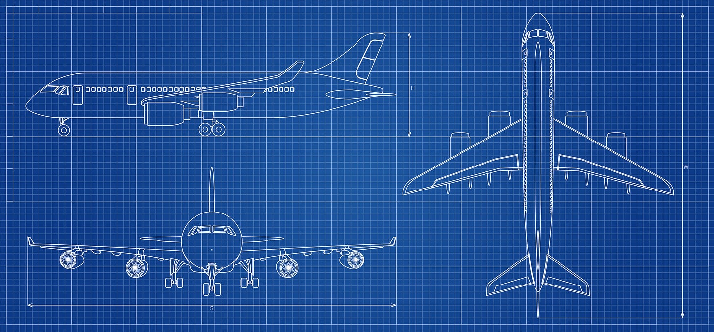 A blueprint of a modern jet airplane A blueprint of a modern jet airplane