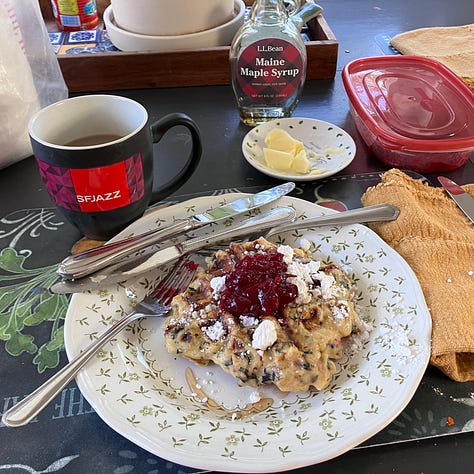 stuffing, mashed potatoes, turkey, waffle iron, waffle