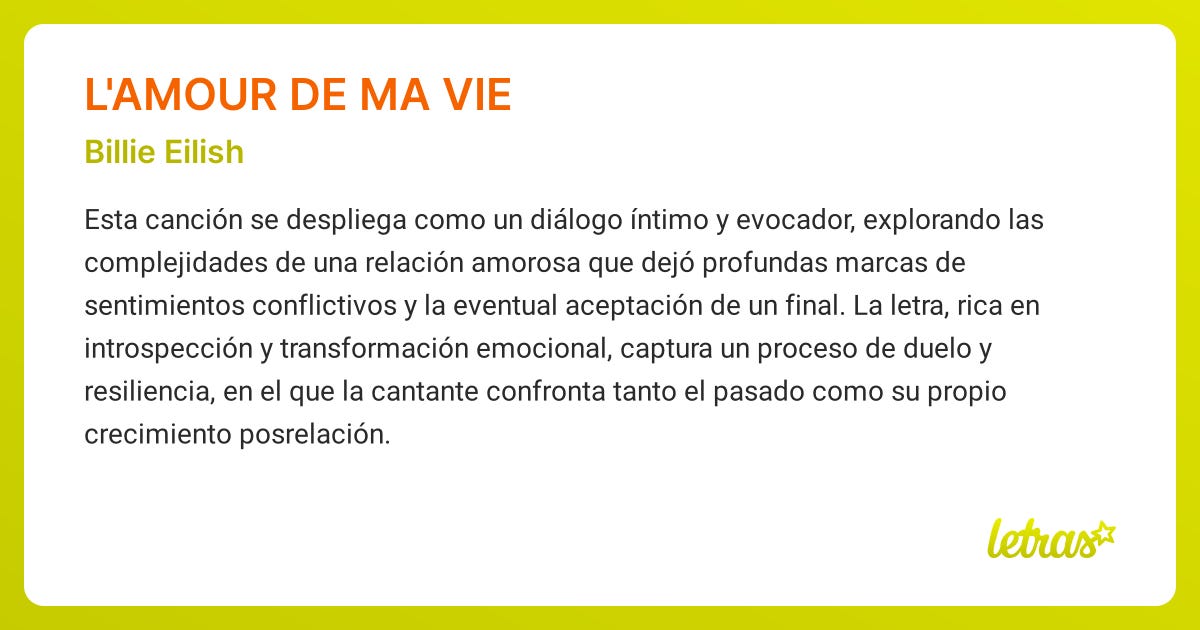 Significado de la canción L'AMOUR DE MA VIE (Billie Eilish) - LETRAS.COM