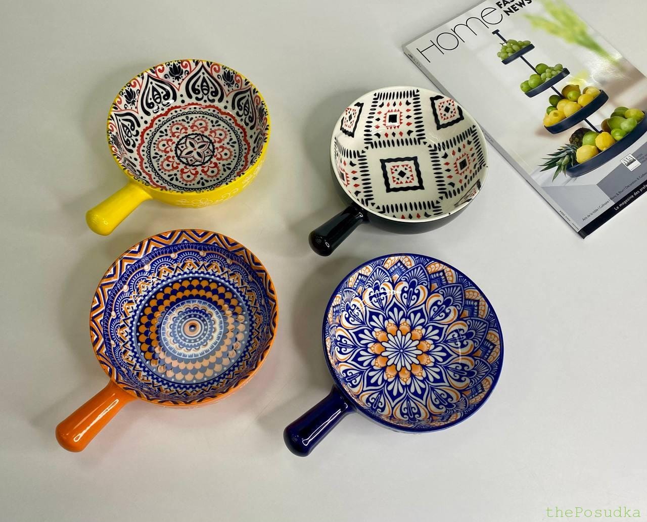 Набір 4 глибоких тарілки з одною ручкою Olens “Тригір’я”, 500 мл