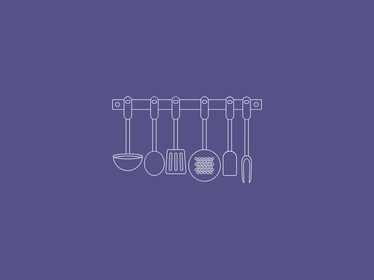 purple background with kitchen utensils in the middle