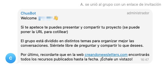 bienvenida Telegram