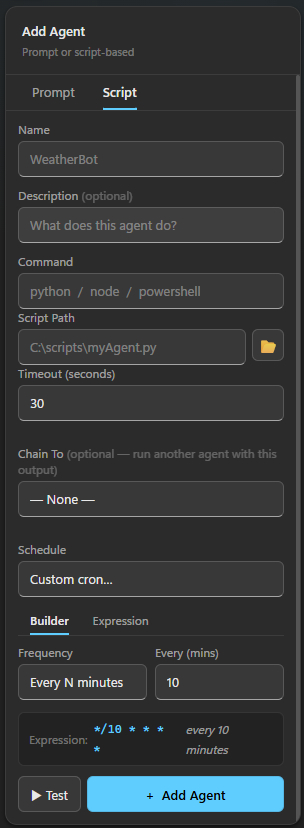 Python Agent Configuration Example Introducing AI Agent Platform: Schedule and Chain Any AI Agent on Windows
