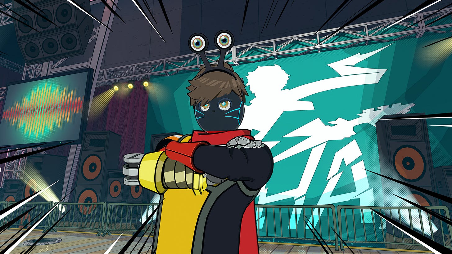 With a catlike face, two snail eyes, and a robot arm, just who IS 808-Man? And how is he qualified to judge a contest?! 