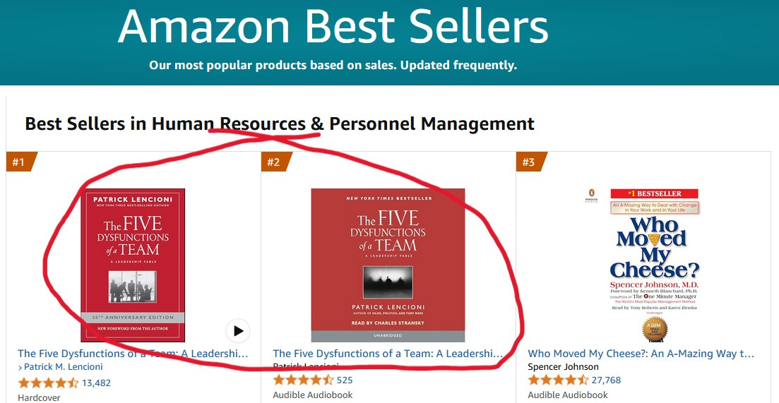 screenshot of Amazon's best seller list