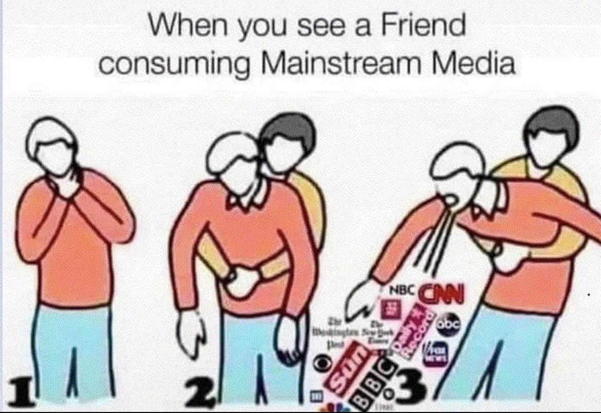 May be an image of ‎text that says '‎When you see a Friend consuming Mainstream Media NBC CNN dbc لراء tind‎'‎