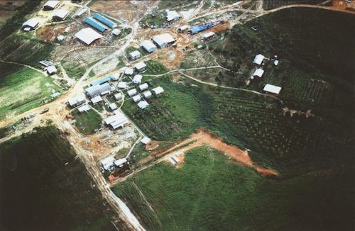 An aerial view of Jonestown