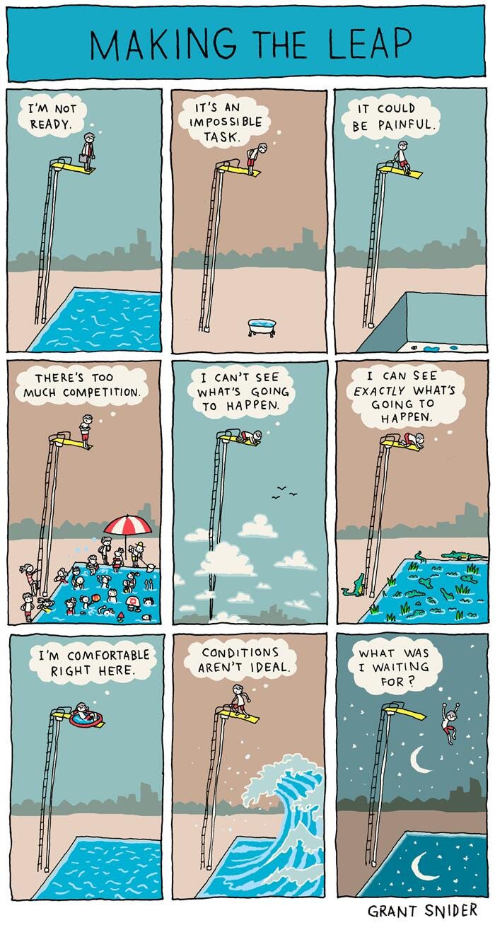 Grant Snider on Twitter: "A new comic about self-doubt and fear of heights:  http://t.co/yrYI0sYZZx http://t.co/YH930JRqRy" / Twitter