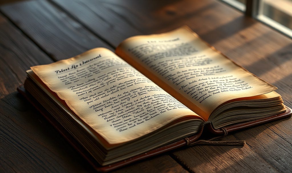 Vintage weathered journal on wooden table representing hard-earned life lessons that can only be learned through experience Vintage weathered journal on wooden table representing hard-earned life lessons that can only be learned through experience