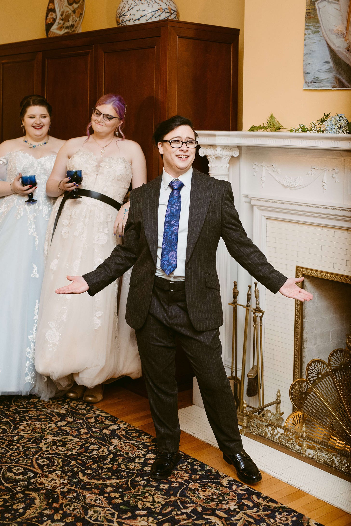 Our Man, Jack, delivering his speech with such absolute confidence that one of the brides can barely hold back her emotions.