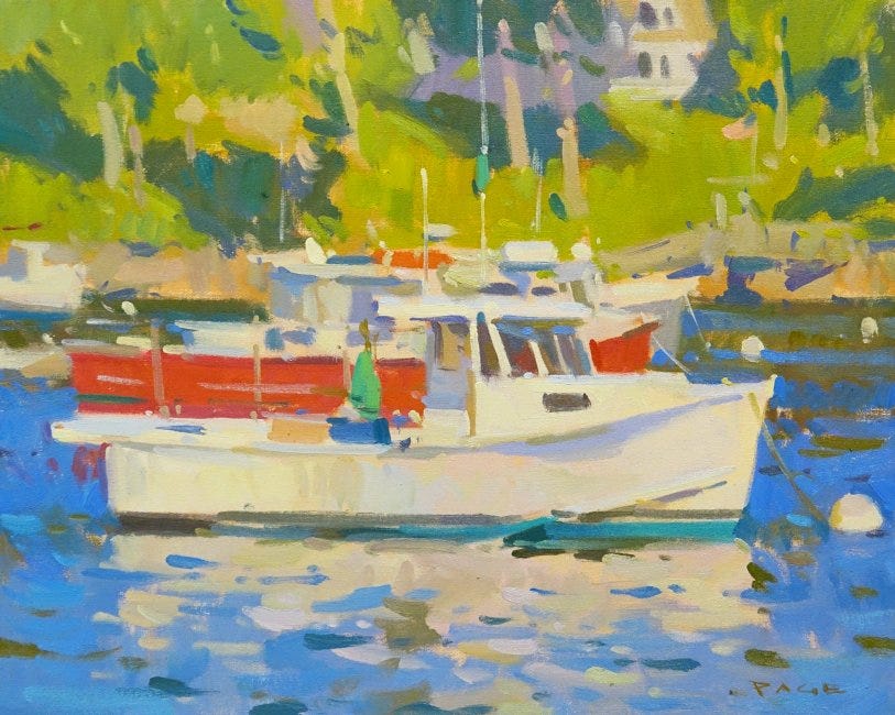 A painting of boats on water

Description automatically generated