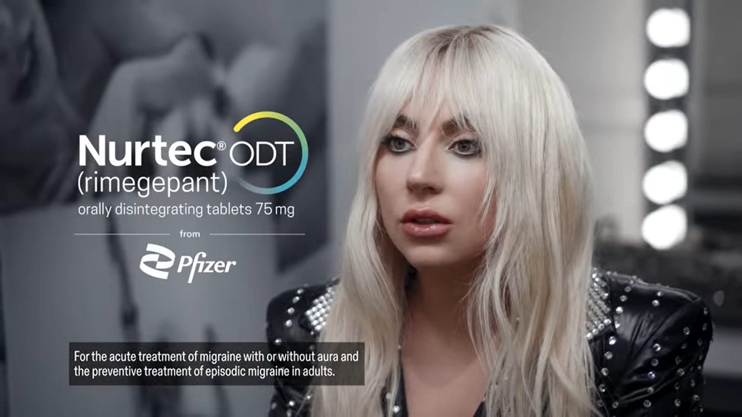 Lady Gaga advertising Nurtec ODT