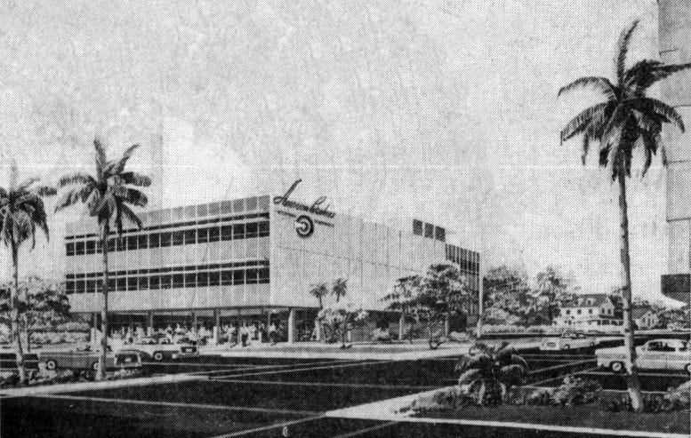 Figure 2: Rendering of the first structure at 600 Brickell Avenue in 1957. Courtesy of the Miami News.