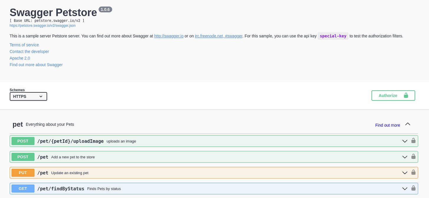 A screenshot of the swagger petstore example