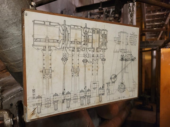 The fireboxes, one of the window ports, the boiler tube ends and a diagram of the engine itself