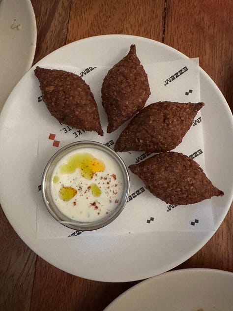 Baba ganoush, kibbeh and knafeh