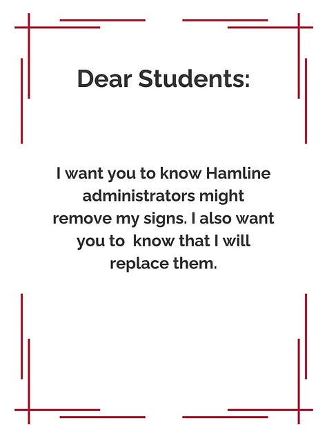Poster entitled "Dear Students," with information I want them to know.
