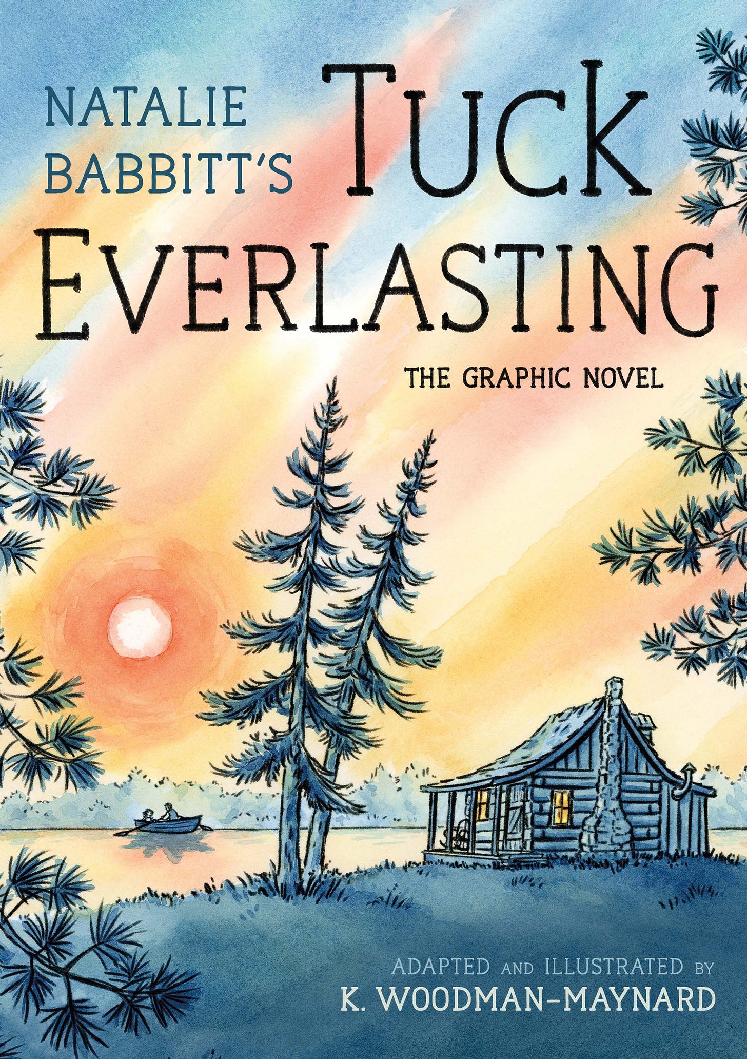 Finalized watercolor cover illustration by graphic novelist K. Woodman-Maynard for her graphic novel adaptation of Tuck Everlasting. 