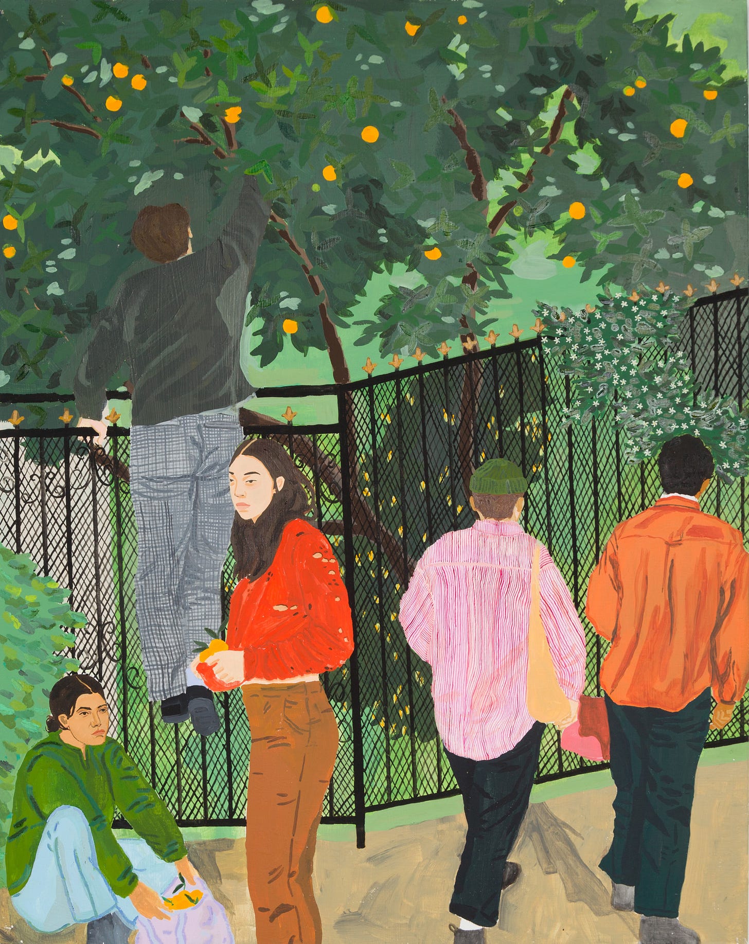 Remember you can have what you ask for, ask for everything (free oranges taste sweetest) (2020) Acrylic, oil, pencil on panel 30x24 by Dianna Settles