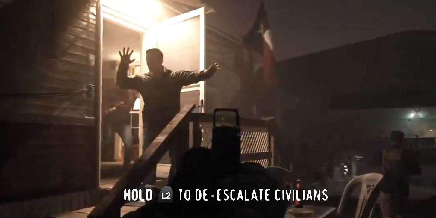 hold l2 to de-escalate civilians