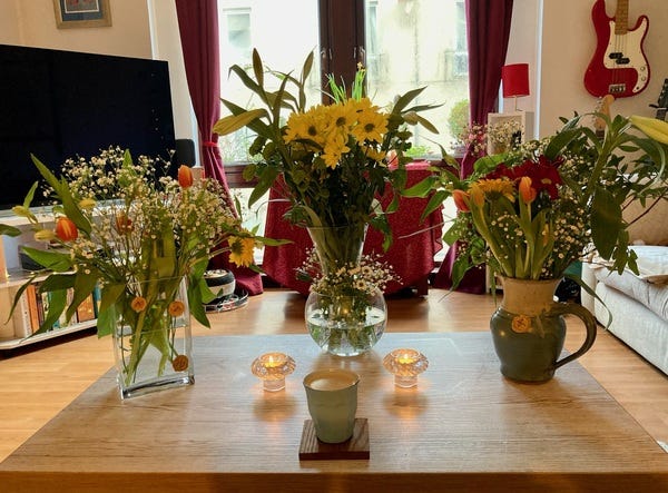 Beautiful flowers arranged by the kids