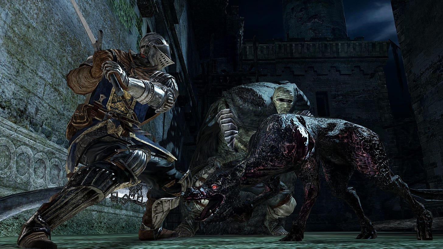The Bearer of the Curse Preparing to slash some enemies in Dark Souls II. The Bearer of the Curse Preparing to slash some enemies in Dark Souls II.