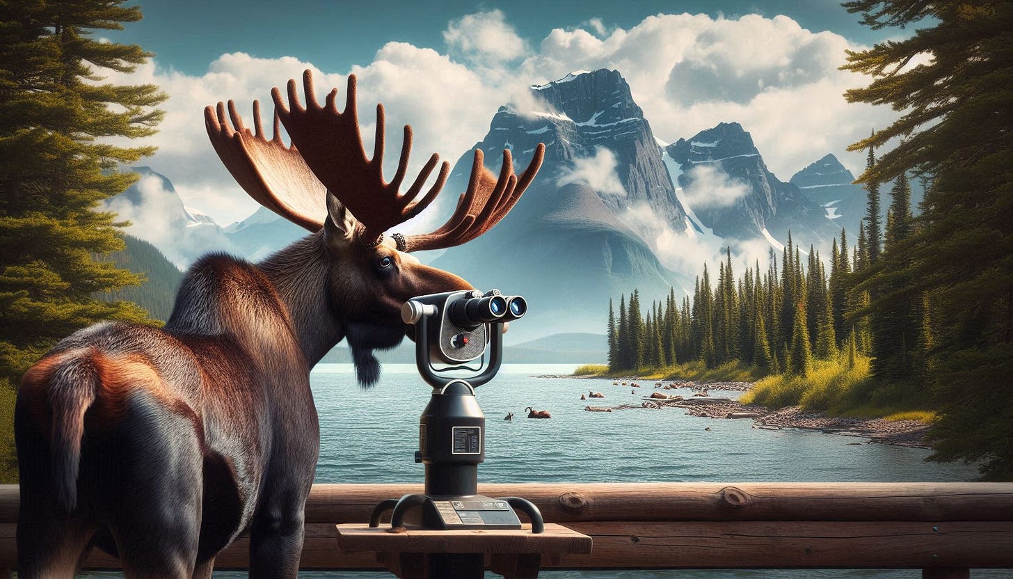 A moose looking through binoculars

AI-generated content may be incorrect.