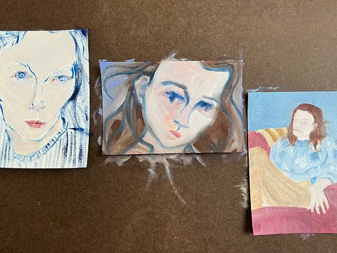 Sketches and unfinished paintings which will most likely be painted over