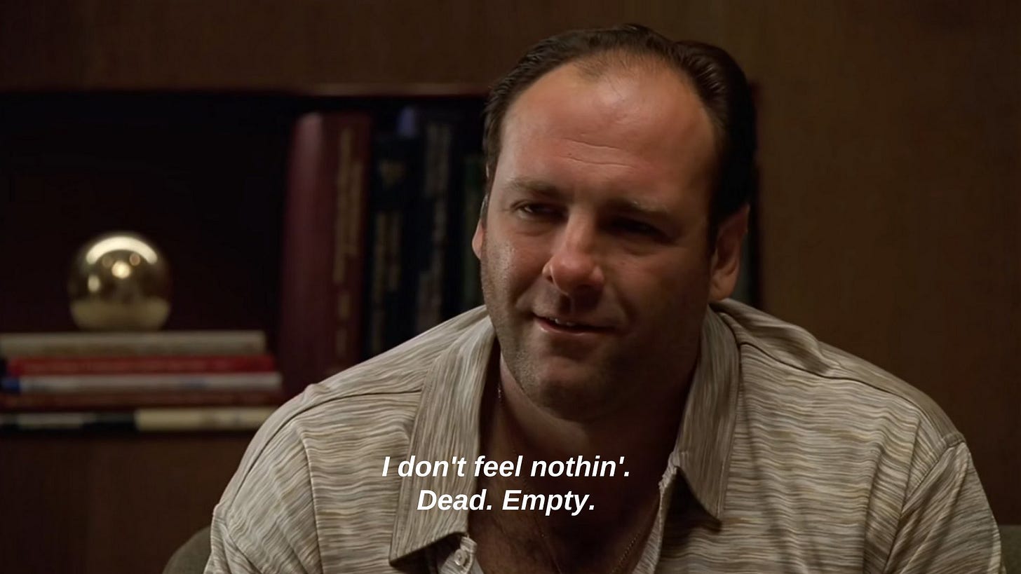 reactions on X: "tony soprano therapy james gandolfini I don't feel nothin  dead empty https://t.co/YuhjI2g1nh" / X