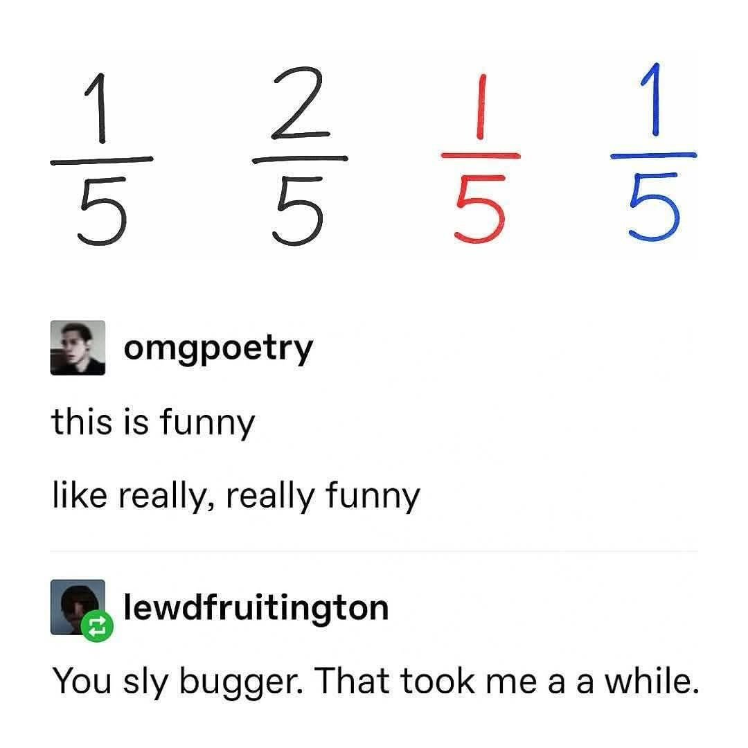 May be a Twitter screenshot of text that says '2 1 5 1 5 omgpoetry this is funny like really, really really funny lewdfruitington You sly bugger. That took me a a while.'