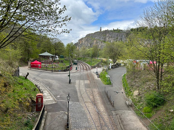 The Bowes-Lyon Bridge, Crich Tramway Village. Views of the bridge and the view from both sides overlooking the tramway. Images: Roland's Travels
